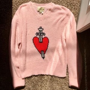 WILDFOX Pink Dagger Heart  Knitted Sweater